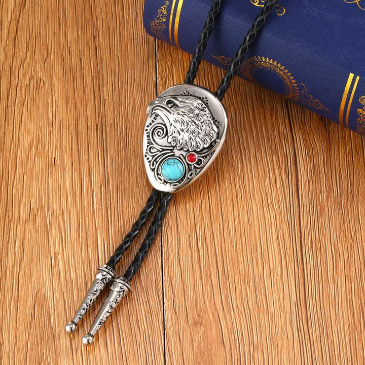 Natural Turquoise Stone Engraved Eagle Pendant Bolo Tie