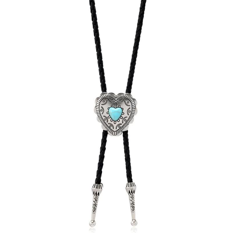 Bull Heart Western Style Turquoise Design Bolo Tie