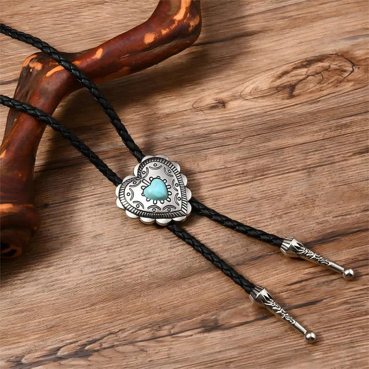 Bull Heart Western Style Turquoise Design Bolo Tie