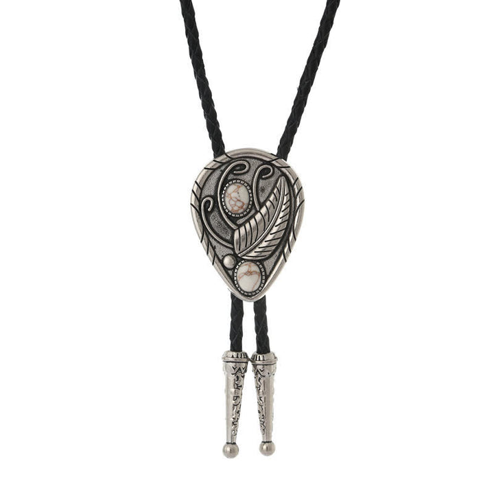 Native Cowboy Leaves Natural Stone Inlaid Bolo Tie