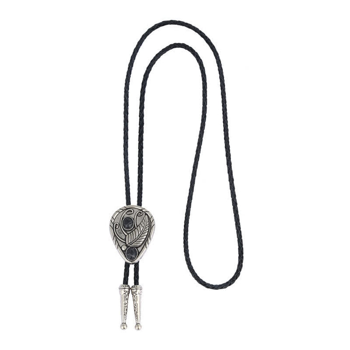 Native Cowboy Leaves Natural Stone Inlaid Bolo Tie