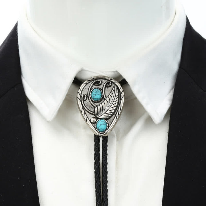 Native Cowboy Leaves Natural Stone Inlaid Bolo Tie