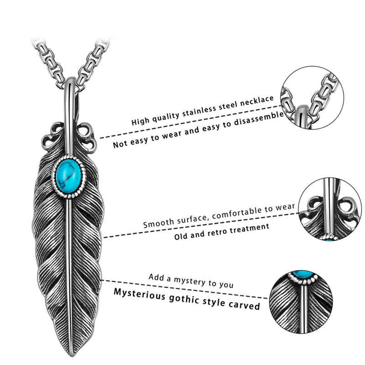 Men's Native Tribal Turquoise Feather Necklace