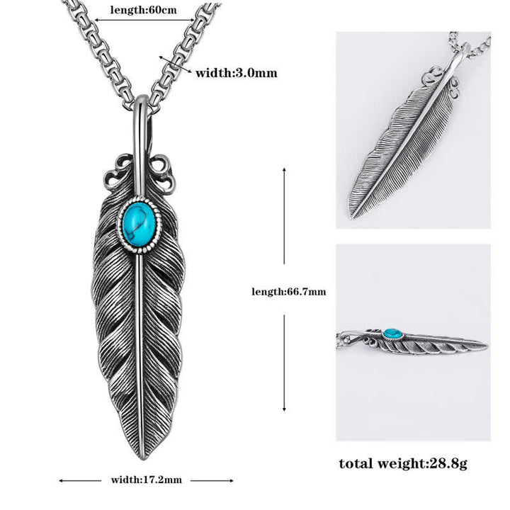 Men's Native Tribal Turquoise Feather Necklace