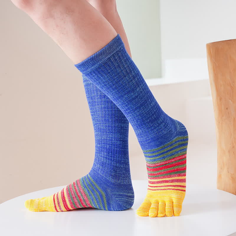 Men's Cozy Mid-Calf Colorful Striped Five Finger Socks