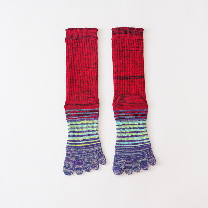 Men's Cozy Mid-Calf Colorful Striped Five Finger Socks