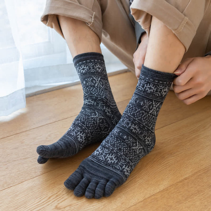 Men's Vintage Style Pattern Five Fingers Crew Socks