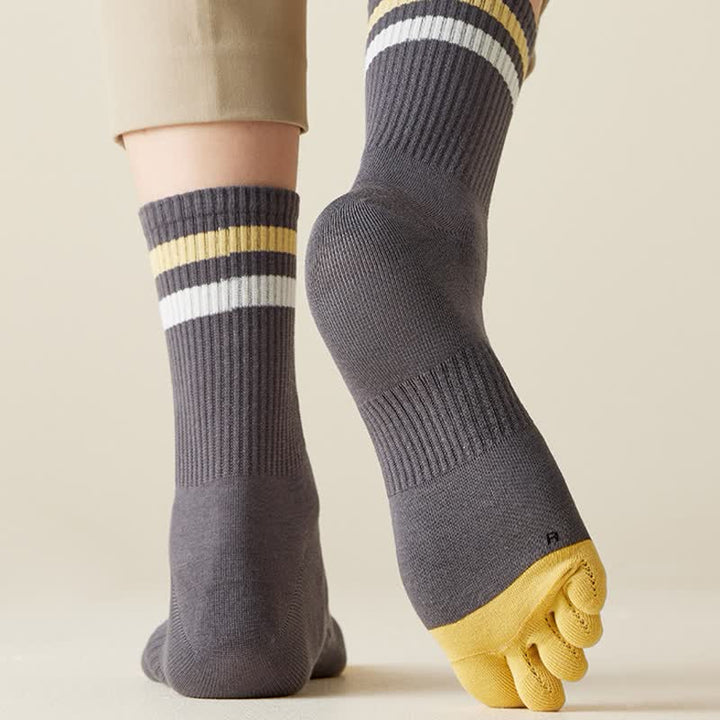 Men's Fashion Striped Color Matching Five Fingers Crew Socks