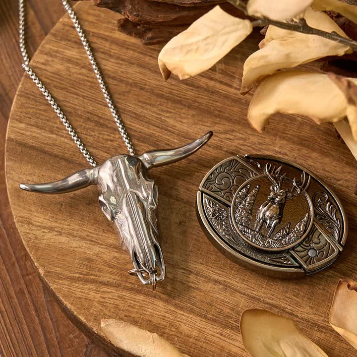 Deer DIY Hidden Knife Belt Buckle Longhorn Bull Pendant Ring Bundle Set - image 2
