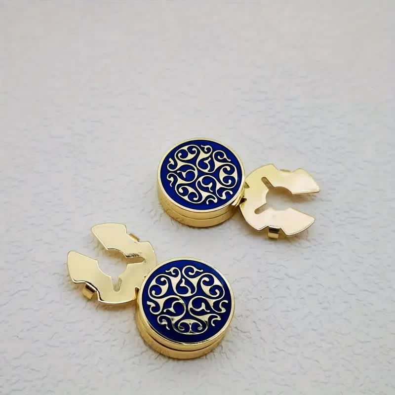 Men's 1 Pair Snap-On Blue Floral Button Covers Set Cufflinks