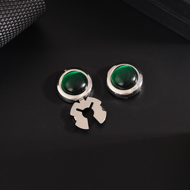 Men's 1 Pair Snap-On Cat's Eye Stone Button Covers Set Cufflinks - Green & Silver - image 10