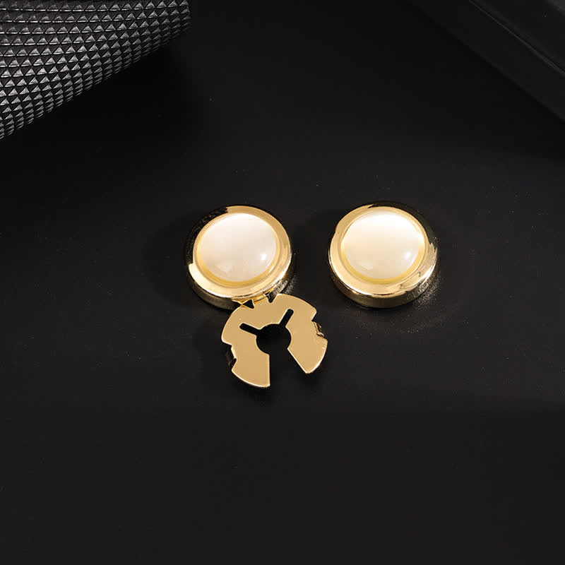 Men's 1 Pair Snap-On Cat's Eye Stone Button Covers Set Cufflinks - White & Gold - image 5
