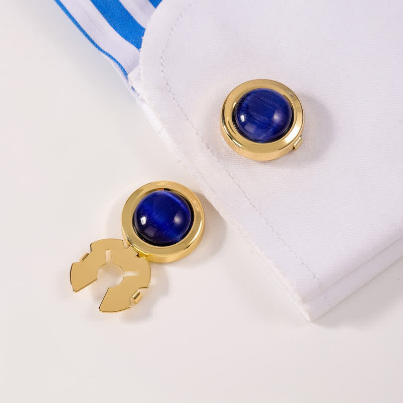 Men's 1 Pair Snap-On Cat's Eye Stone Button Covers Set Cufflinks