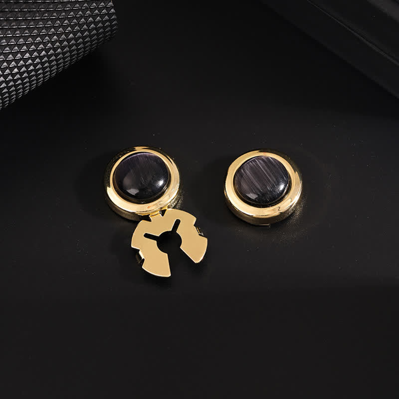 Men's 1 Pair Snap-On Cat's Eye Stone Button Covers Set Cufflinks - Black & Gold - image 7