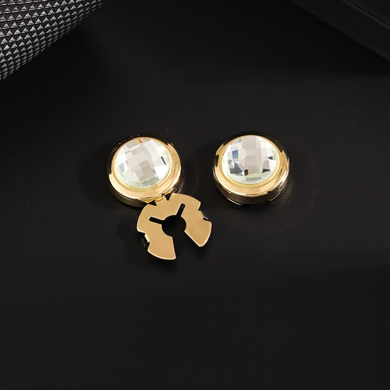 Men's 1 Pair Snap-On Shiny Crystal Button Covers Set Cufflinks - White & Gold - image 8