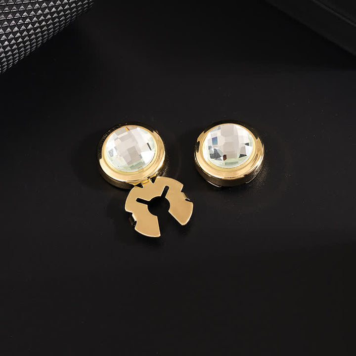 Men's 1 Pair Snap-On Shiny Crystal Button Covers Set Cufflinks - White & Gold - image 8