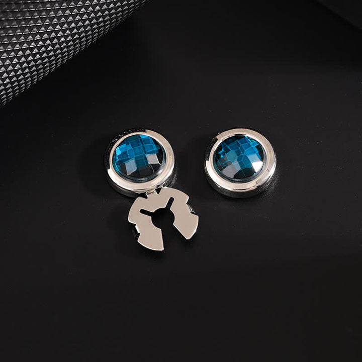 Men's 1 Pair Snap-On Shiny Crystal Button Covers Set Cufflinks - Blue & Silver - image 5