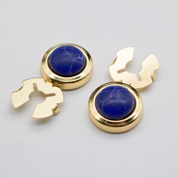 Men's 1 Pair Snap-On Baroque Resin Button Covers Set Cufflinks - Royal & Gold - image 11