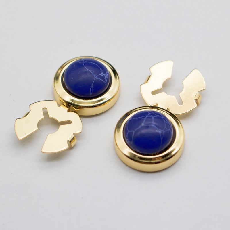 Men's 1 Pair Snap-On Baroque Resin Button Covers Set Cufflinks - Royal & Gold - image 11