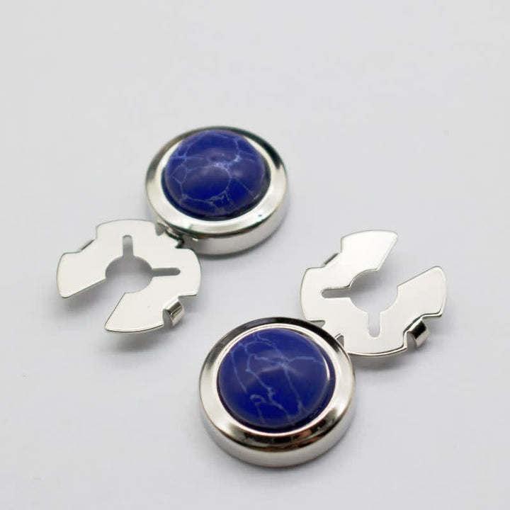 Men's 1 Pair Snap-On Baroque Resin Button Covers Set Cufflinks - Royal & SIlver - image 10