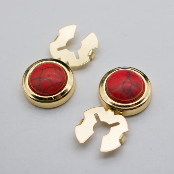 Men's 1 Pair Snap-On Baroque Resin Button Covers Set Cufflinks - Red & Gold - image 4