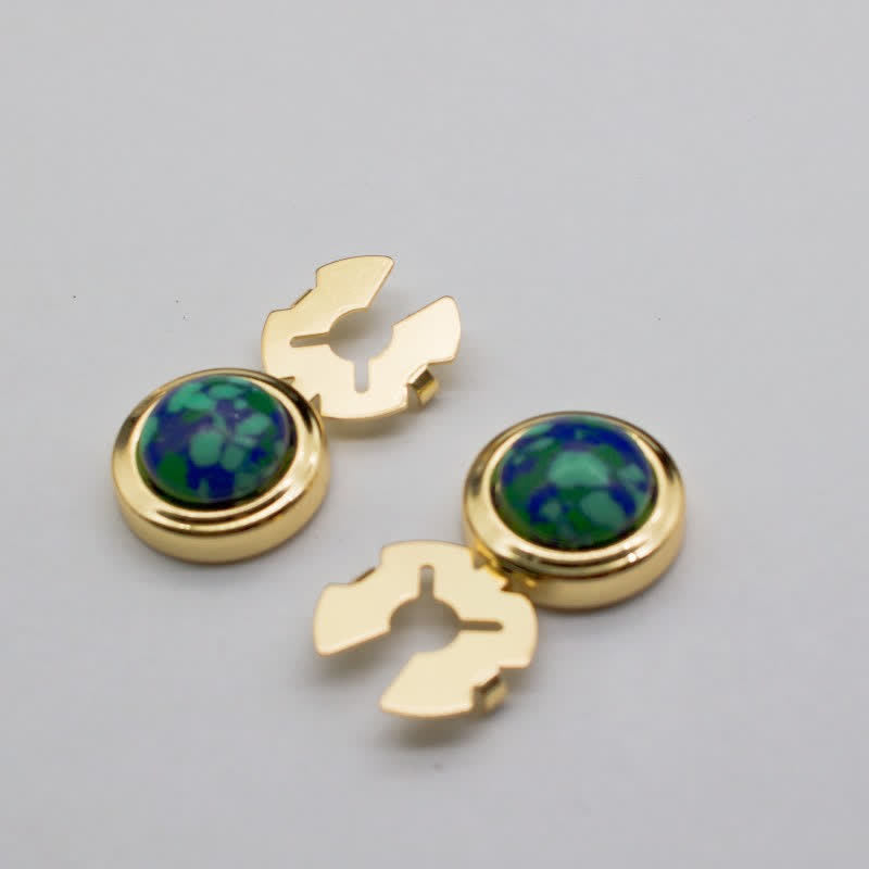 Men's 1 Pair Snap-On Baroque Resin Button Covers Set Cufflinks - Navy Green & Gold - image 6
