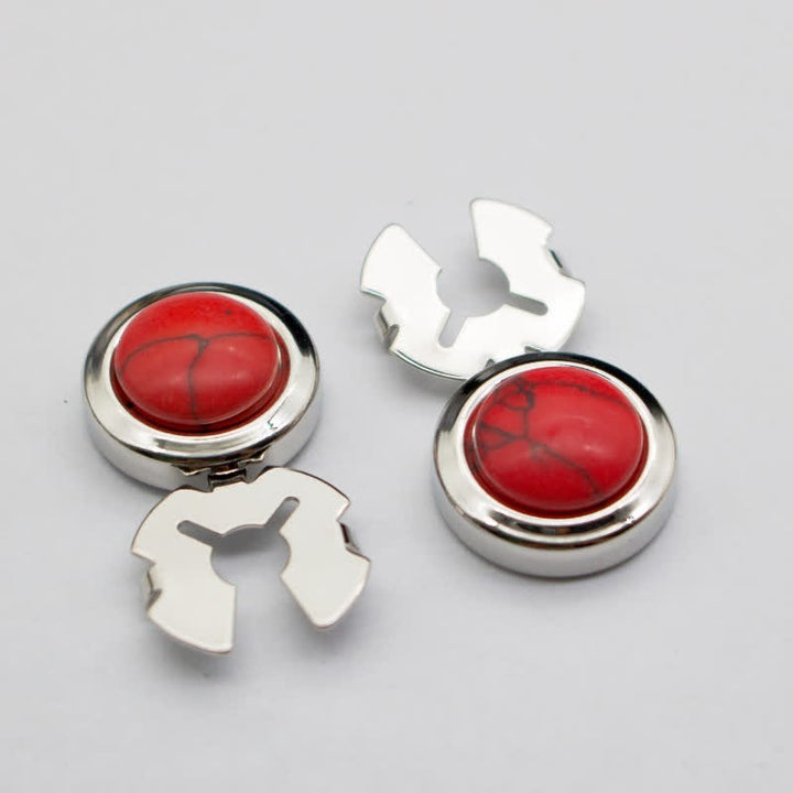 Men's 1 Pair Snap-On Baroque Resin Button Covers Set Cufflinks - Red & Silver - image 3
