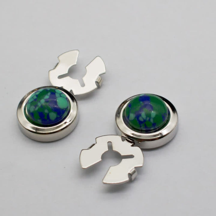 Men's 1 Pair Snap-On Baroque Resin Button Covers Set Cufflinks - Navy Green & Silver - image 5