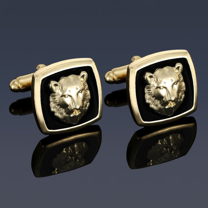 2Pcs Men's Black & Gold Tiger Shape Tie Clip Cufflinks Set