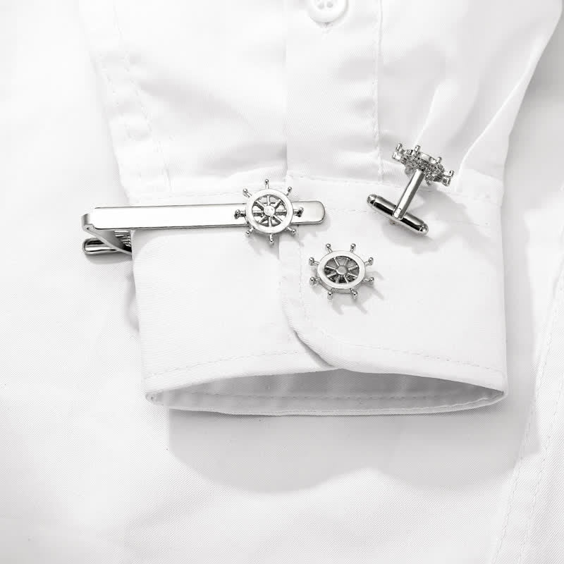 2Pcs Men's Silver Seaman Boat Anchor Tie Clip Cufflinks Set - image 1