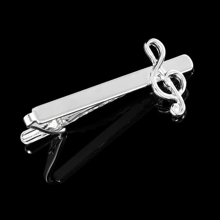 2Pcs Men's Silver Fashion Music Note Tie Clip Cufflinks Set