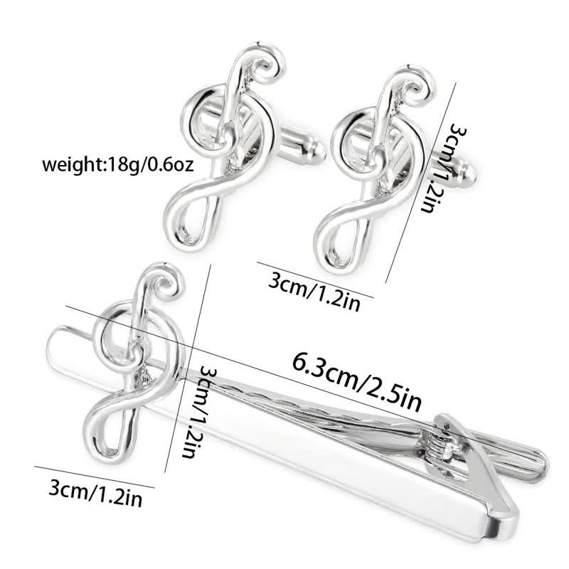 2Pcs Men's Silver Fashion Music Note Tie Clip Cufflinks Set - image 9