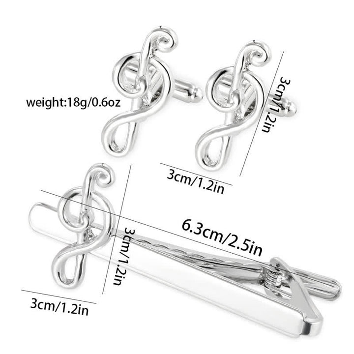 2Pcs Men's Silver Fashion Music Note Tie Clip Cufflinks Set - image 9