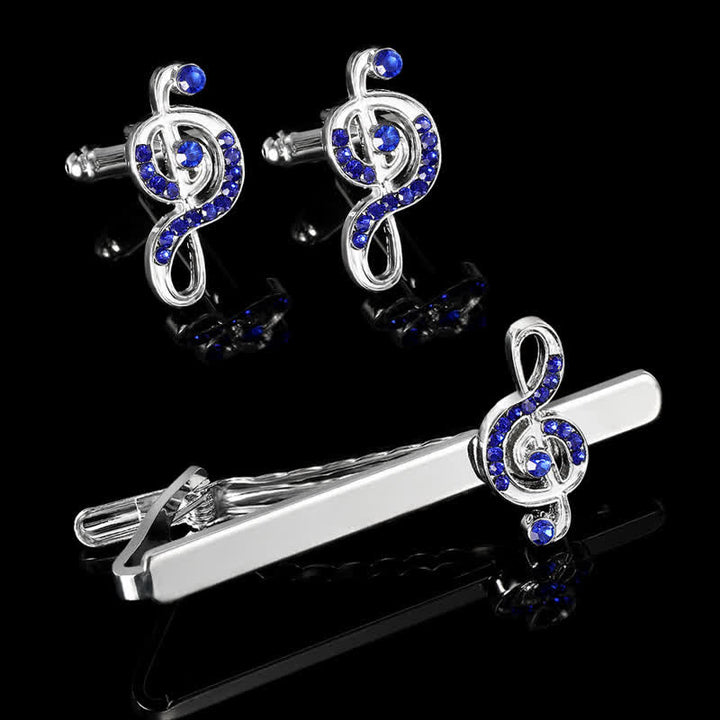 2Pcs Men's Silver Fashion Music Note Tie Clip Cufflinks Set - Blue & Silver - image 0