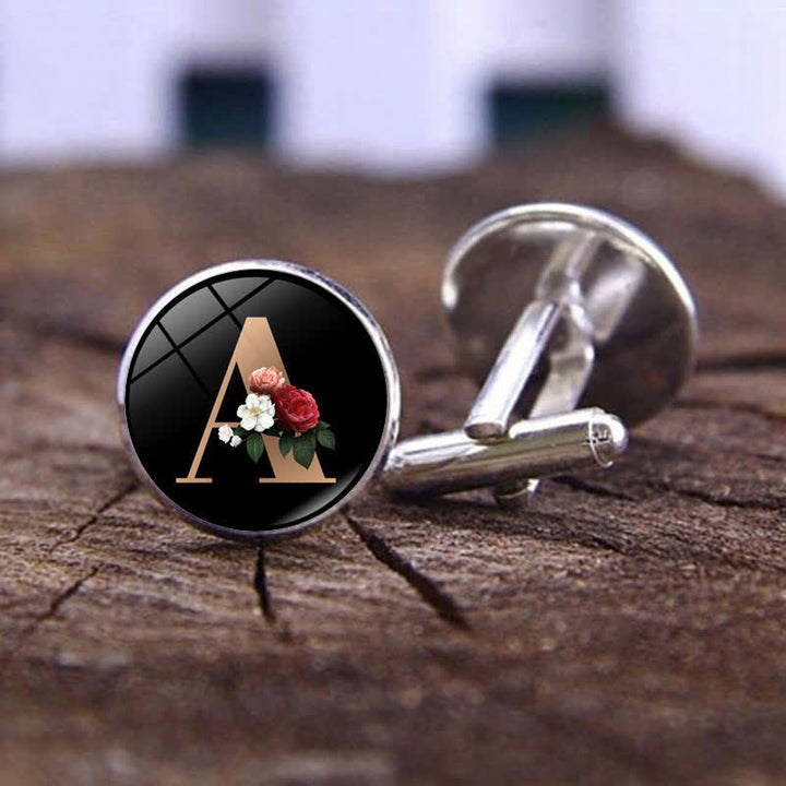 3Pcs Men's Flower 26 Capital Letters Tie Clip Brooch Cufflinks Set - image 1