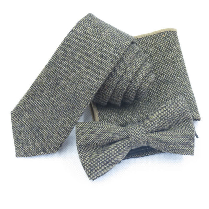 3Pcs Men's Solid Color Imitation Wool Bow Tie Necktie Set