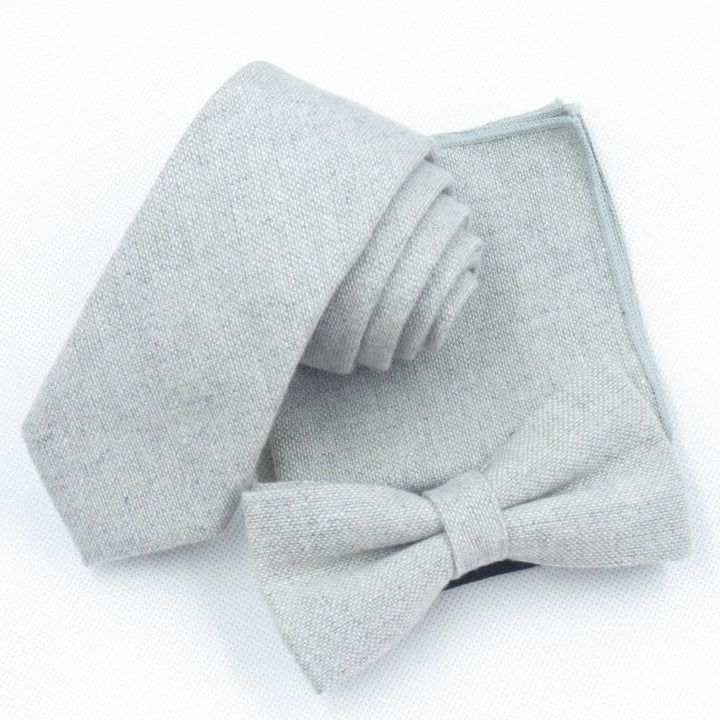 3Pcs Men's Solid Color Imitation Wool Bow Tie Necktie Set