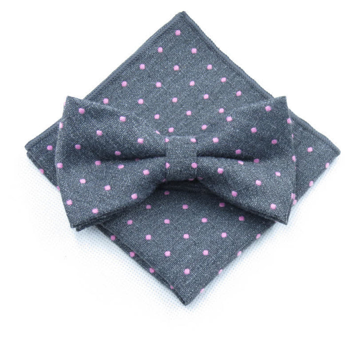 3Pcs Men's Polka Dots Stylish Bow Tie Necktie Set - Gray - Bow Tie + Handkerchief - image 18