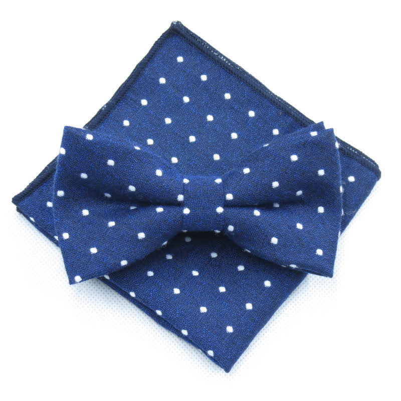 3Pcs Men's Polka Dots Stylish Bow Tie Necktie Set - Navy - Bow Tie + Handkerchief - image 13