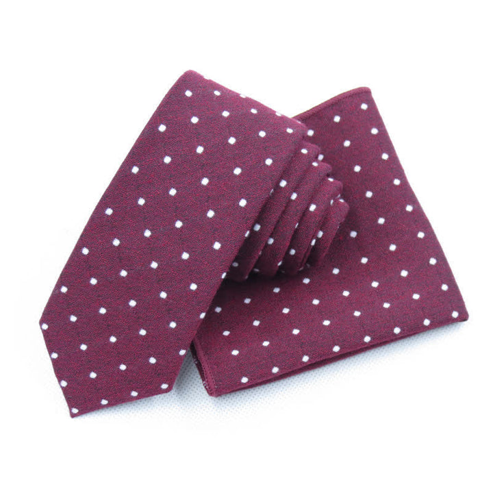 3Pcs Men's Polka Dots Stylish Bow Tie Necktie Set - Burgundy - Necktie + Handkerchief - image 5