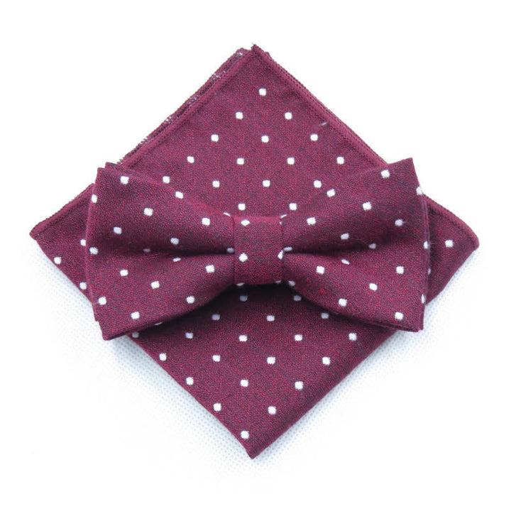3Pcs Men's Polka Dots Stylish Bow Tie Necktie Set - Burgundy - Bow Tie + Handkerchief - image 6