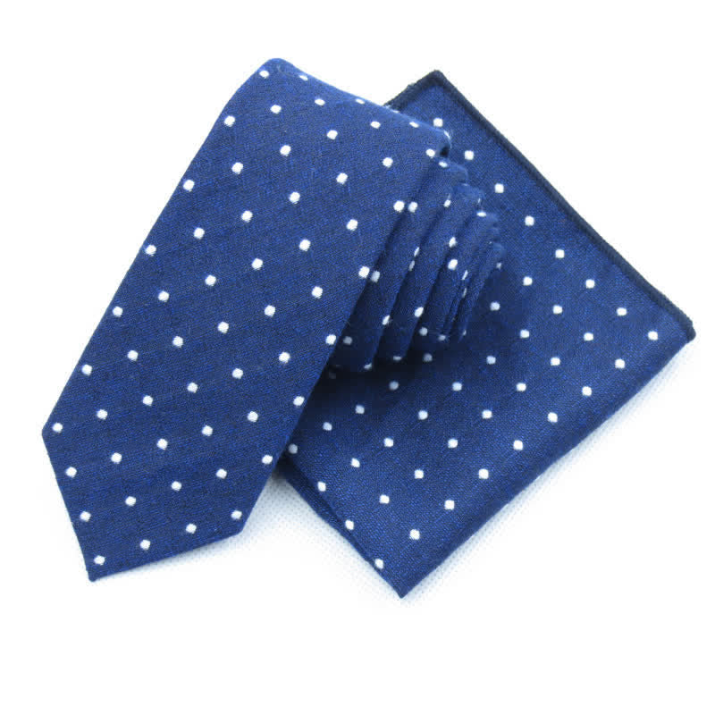 3Pcs Men's Polka Dots Stylish Bow Tie Necktie Set - Navy - Necktie + Handkerchief - image 12