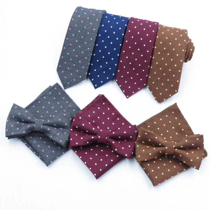 3Pcs Men's Polka Dots Stylish Bow Tie Necktie Set