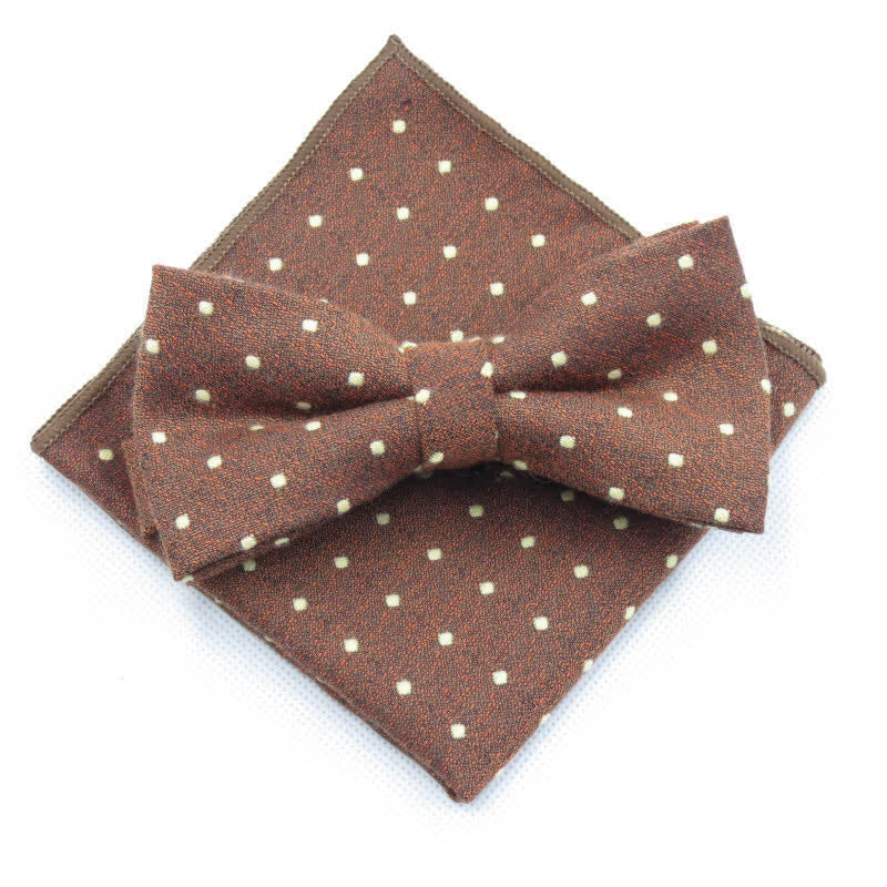 3Pcs Men's Polka Dots Stylish Bow Tie Necktie Set - Brown - Bow Tie + Handkerchief - image 23