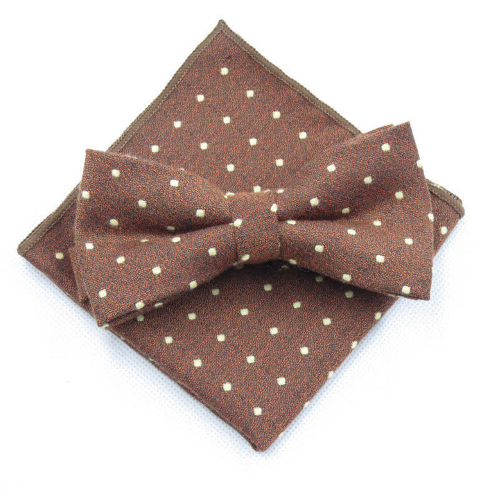 3Pcs Men's Polka Dots Stylish Bow Tie Necktie Set - Brown - Bow Tie + Handkerchief - image 23