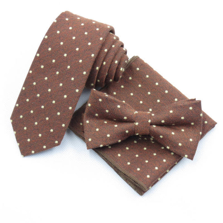 3Pcs Men's Polka Dots Stylish Bow Tie Necktie Set - Brown - Bow Tie + Necktie + Handkerchief - image 21