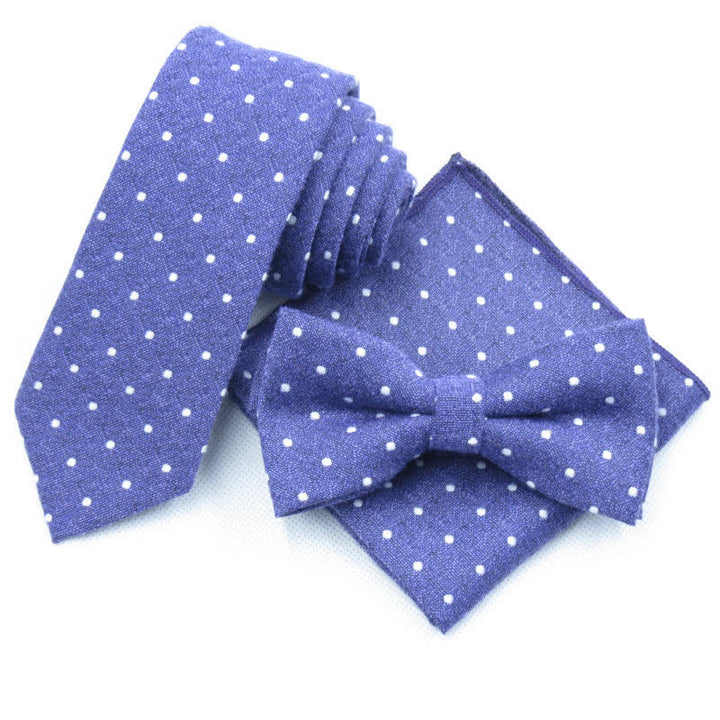 3Pcs Men's Polka Dots Stylish Bow Tie Necktie Set - Purple - Bow Tie + Necktie + Handkerchief - image 27