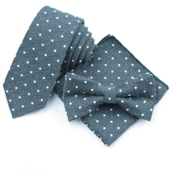 3Pcs Men's Polka Dots Stylish Bow Tie Necktie Set - Dark Green - Bow Tie + Necktie + Handkerchief - image 32
