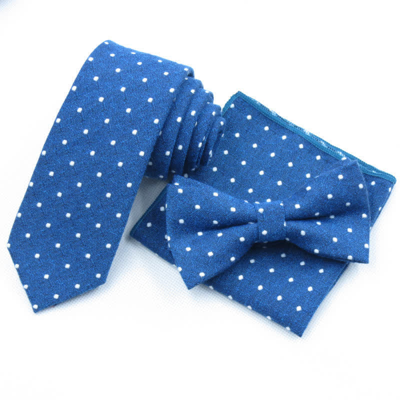 3Pcs Men's Polka Dots Stylish Bow Tie Necktie Set - Blue - Bow Tie + Necktie + Handkerchief - image 37