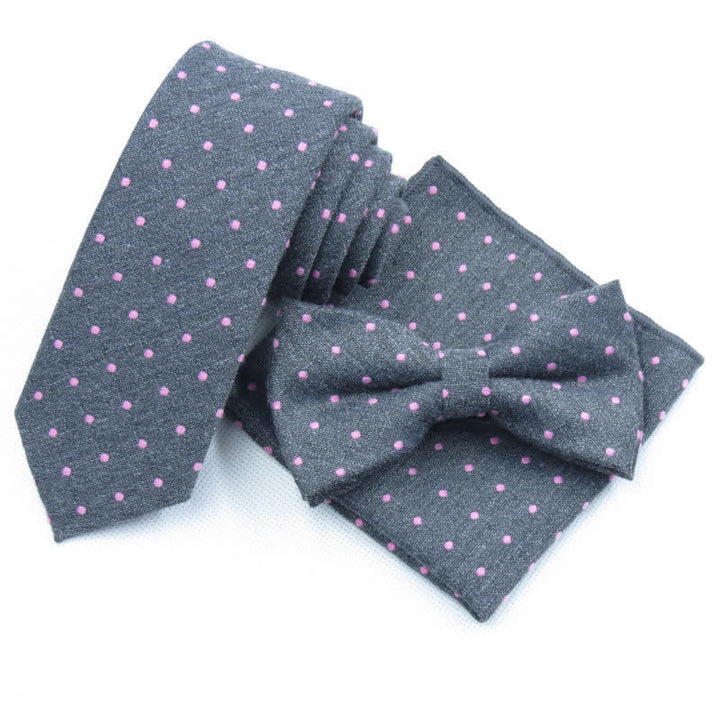 3Pcs Men's Polka Dots Stylish Bow Tie Necktie Set - Gray - Bow Tie + Necktie + Handkerchief - image 16